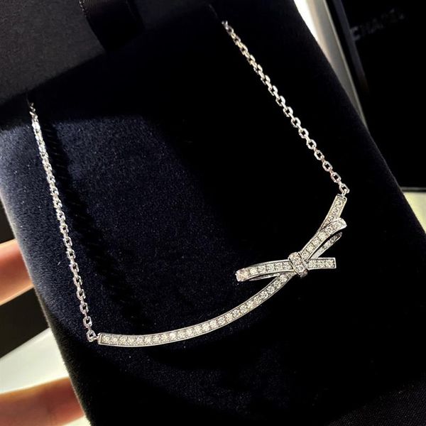 

women necklace s925 silver smile bow necklace with 18k gold plated collar bone chain282c