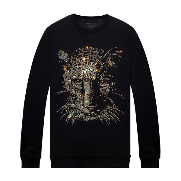 

mens womens rhinestone long sleeves pullover sweatshirts for autumn winter crew neck streetwear casual sweat shirts cotton blend, Black