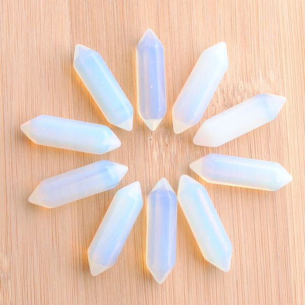 

wholesale loose gemstones hexagonal healing pointed reiki chakra natural opal stone 30x8mm no drilling hole pendant beads u3310, Black