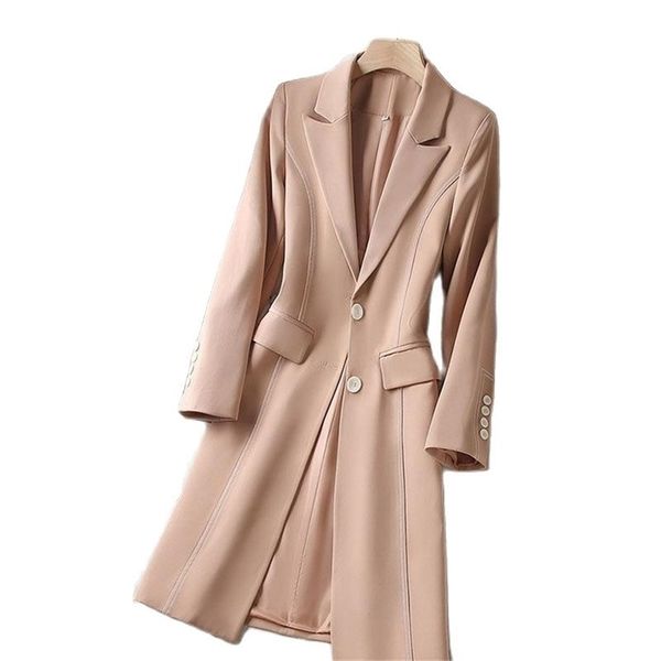 

women's trench coats ladies suit collar trench coats mid long fashion upscale miss blazer female outerwear spring autumn women windbrea, Tan;black