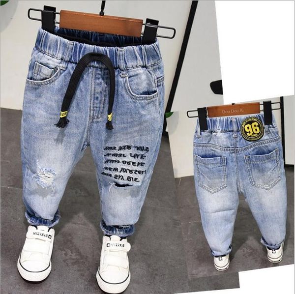 

jeans kids children spring and autumn trousers boys casual alphabet children's pants suitable for 2-7 years old 220923, Blue