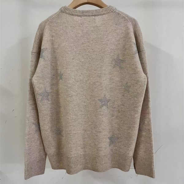 

womens sweaters stars rhinestones sweater women round neck 100% cashmere allmatch fall winter female jumper 220923, White;black