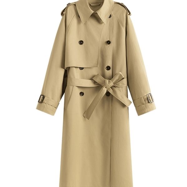 

women's trench coats fsle 100 cotton khaki long women trench coat autumn winter turn down collar women clothes causal full sleeve belt, Tan;black