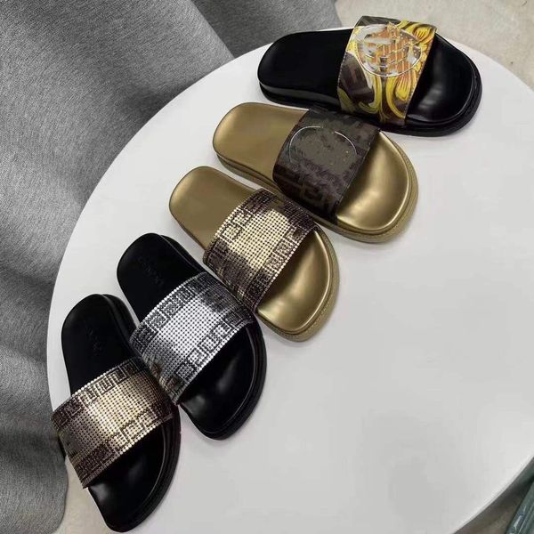 

fashion slippers summer couples metallic style wear-resistant designer sandals luxurious outdoor casual sports waterproof and anti slip shoe, Black