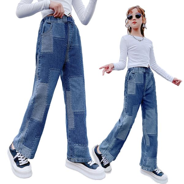 

jeans lolanta 5-14 years kids girls wide leg baggy pants casual long trouser ripped fall fashion wear 220923, Blue