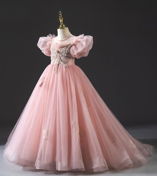 

charming pink applique beads girl' pageant dresses flower girl dresses holidays/birthday princess skirt custom size 2-14 f925103 train, White;red