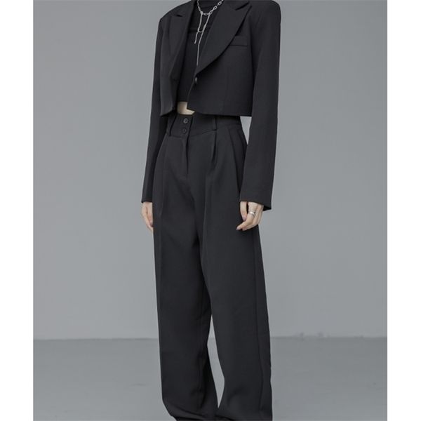 

women's two piece pants loose women full sleeve short blazers jackets pants suits female casual ol quality trouser 2 pieces set spring, White