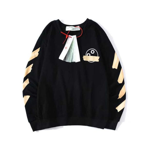 

women's luxury classic jackets sweatshirts brand offs pullover shirts men arrow letter print hoodies fashion women o-neck black white s, Black;brown