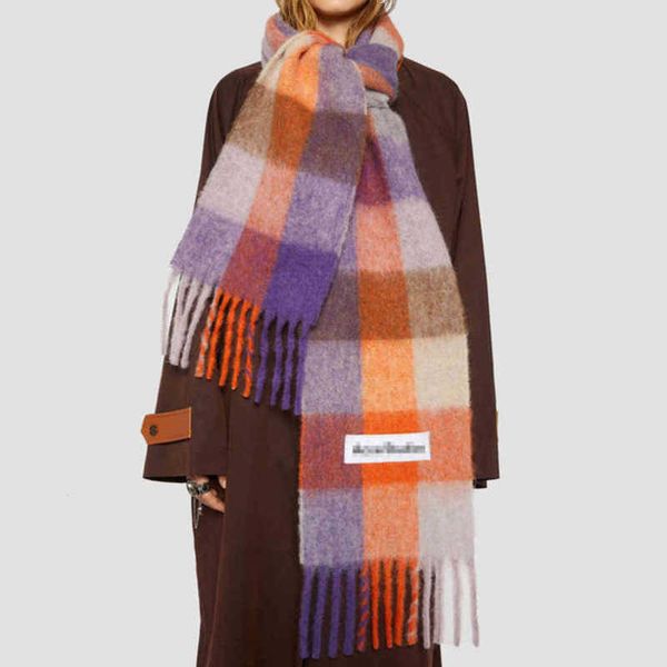 

luxury classic ac scarf men women shawls imitation cashmere wraps fashion students rainbow plaid neckerchief versatile warm bib female 0m1o, Blue;gray