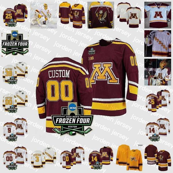 

new college hockey wears 2022 ncaa frozen four championship minnesota golden gophers hockey jersey custom 58 sampo ranta 40 mat robson 2 tyl, Black