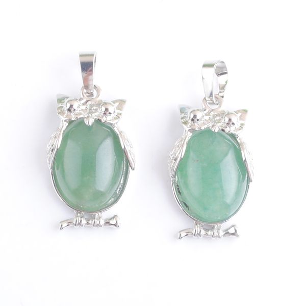 

natural aventurine gemstone tiny owl pendants charm reiki lucky animal shaped women man fashion jewelry dn4676, Silver