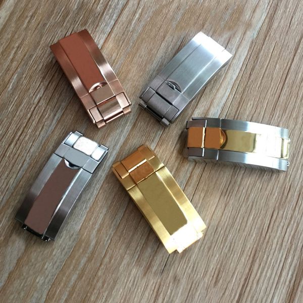 

16mm stainless steel folding deployment clasp buckle for rolex rubber leather watch strap band, Black;brown