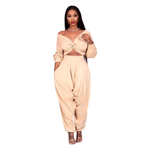 

women's two piece pants crop v neck solid color pantsuit, White