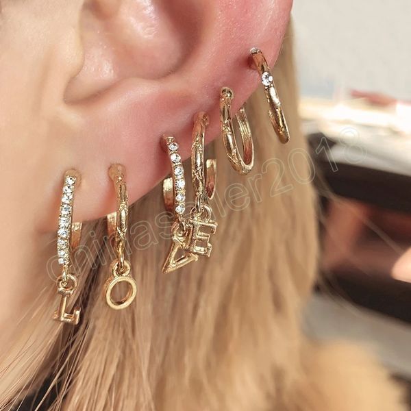 

fashion bohemian love letter stud earrings for women trend charm circle earring woman valentine's day jewelry, Golden;silver