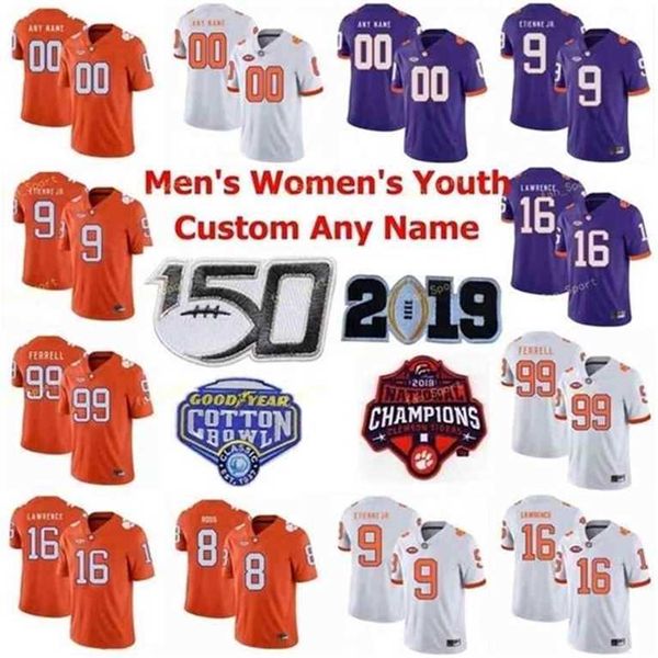 

sj custom clemson tigers college football jersey 47 james skalski 5 tee higgins 7 chase brice 8 deon cain justyn ross women orange purple wh, Black
