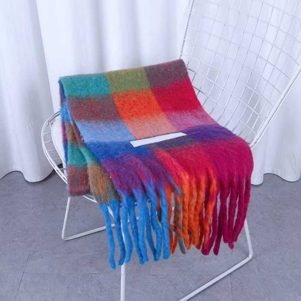 

ac fashion luxury scarf men women scarves imitation cashmere thick beard wraps rainbow lattice mohair warm female student shawl bib c9ya, Blue;gray
