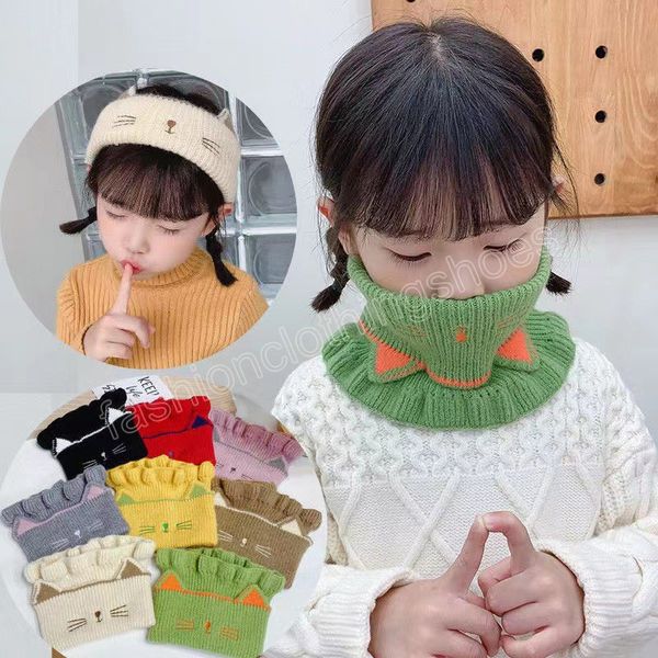 

children scarf cartoon cat knitted warm scarf boys girls baby winter outdoor windproof ruffle neck collar sleeve neckerchief, Red;brown