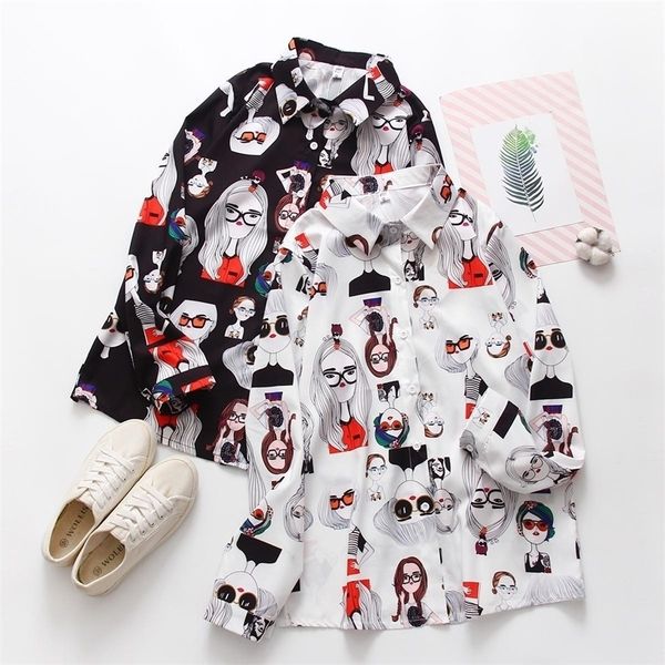 

women's blouses shirts spring summer women blouses harajuku cartoon face printing streetwear blouse long sleeve shirts blusas mujer 22, White