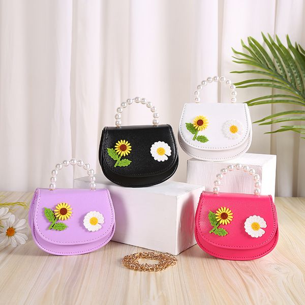 

backpacks brand little girls tote purse floral handbag lightweight pu leather clutch with pearl handle children 220924