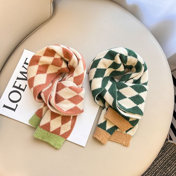 

m505 autumn winter scarves geometic baby boys girls kids knitted scarf children knitwear neck warm neckchief scarf, Red;brown