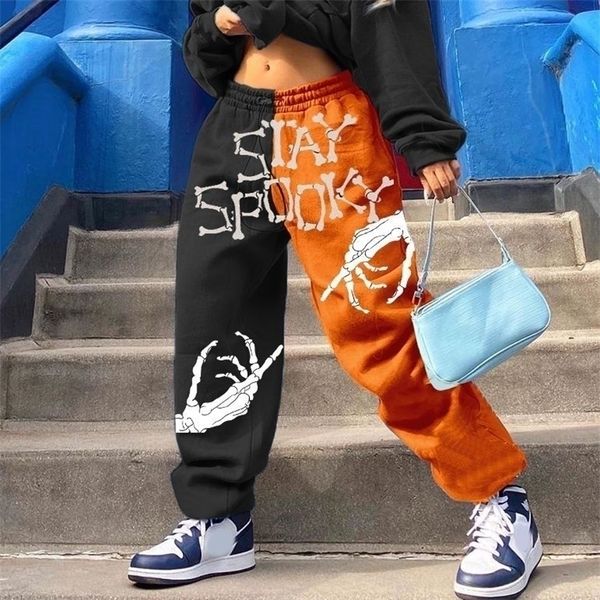 

womens pants capris european and american autumn and winter street hipster loose type harem sports black orange print color casual women pan, Black;white