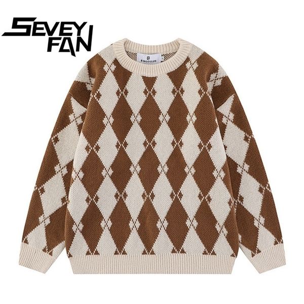 

mens sweaters seveyfan mens sweater hip hop knitwears loose retro color contrast patchwork streetwear fashion loose outwear male female 2209, White;black
