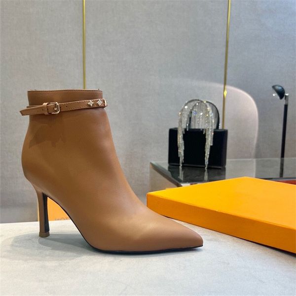 

women high heel ankle boots pointed toe stiletto leather fashion boots, Black