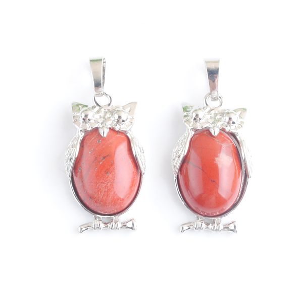 

red river jasper owl animal shaped pendants natural stone reiki lucky cute charm jewelry for women man gift dn4678, Silver