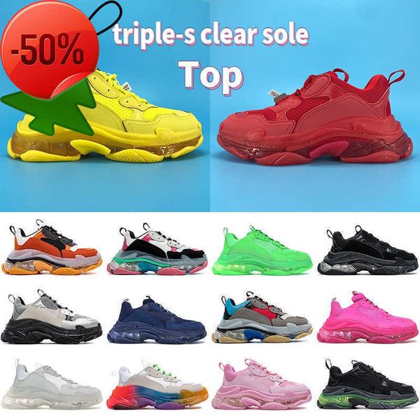 

casual shoes basketball shoes 2022 paris triple-s clear sole men women neon green balck white pink red metallic silver grey rainbow mens