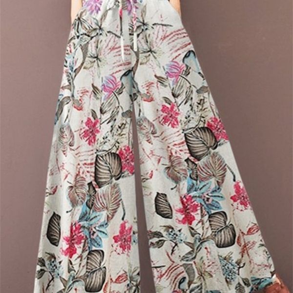 

women's pants capris spring summer loose retro printed wide leg streetwear casual high waist over size 220923, Black;white