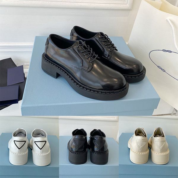 

black brushed leather derby shoes womens lace-ups oxfords dress shoes thick soled classic formal footwear penny loafers notched rubber welt