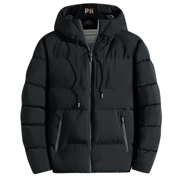 

mens down parkas winter cotton padded jacket winproof hooded thick warm coat men solid casual outwear short jackets 220923, Black