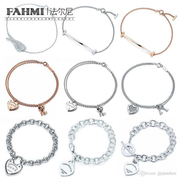 

fahmi 100% 925 sterling silver original authentic classic key heart gift exquisite wedding women bracelet jewelry 280t, Golden;silver