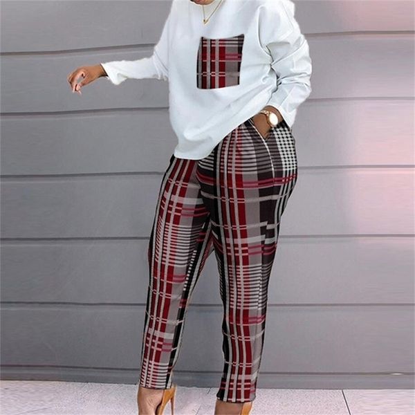 

women's two piece pants set of women spring autumn two pieces casual female print loose pants matching suit streetwear long sleeve and, White