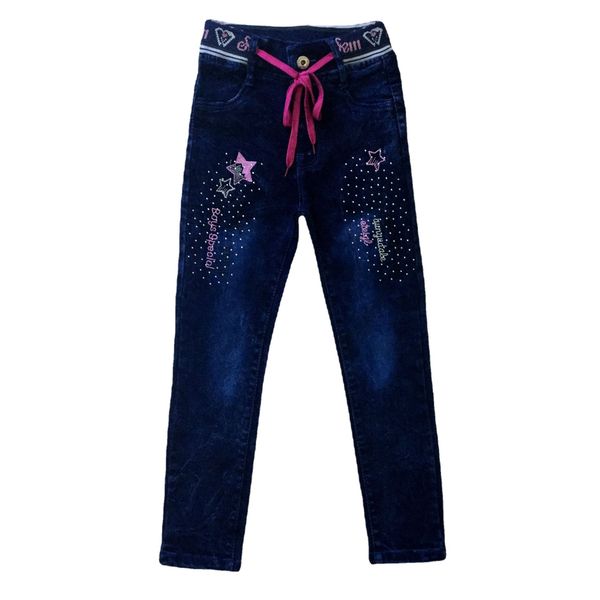 

jeans children's girls embroidered rib tether denim trousers kids straight full length pants 3-12t 220923, Blue