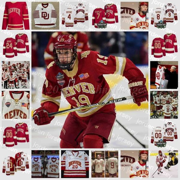 

new college hockey wears 2022 ncaa frozen four championship custom denver pioneers du ice hockey jersey 21 joey laleggia 31 juho olkinuora 1, Black