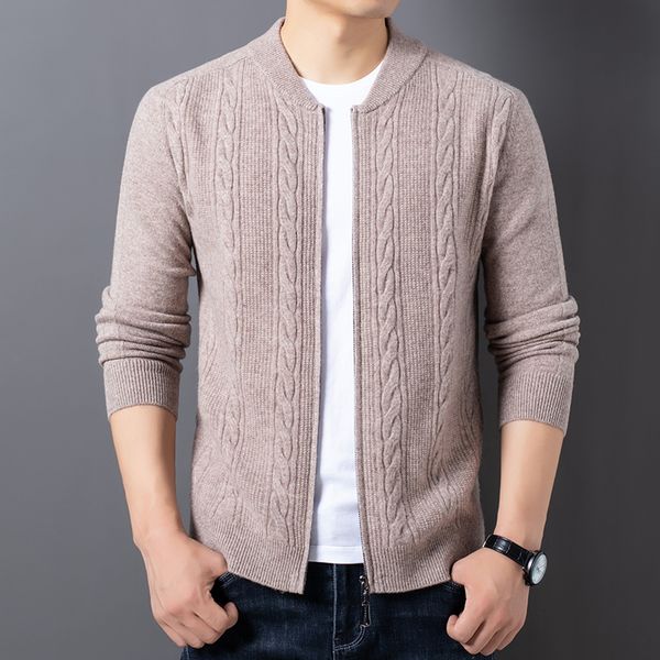 

men's sweaters autumn and winter 100% wool cardigan thicken loose solid color sweater casual knitted coat 220923, White;black