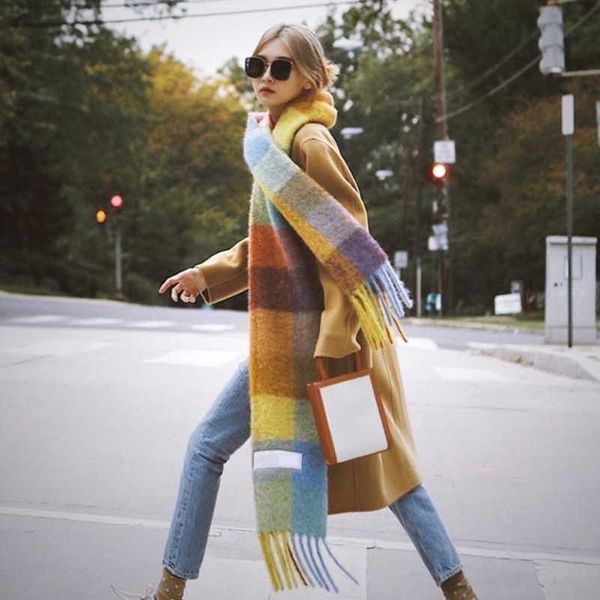 

fashion luxury ac scarf men women scarves imitation cashmere thick beard wraps rainbow lattice mohair warm female student shawl bib pm01, Blue;gray