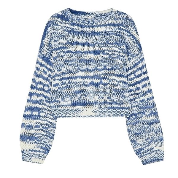 

womens sweaters noosgop autumn winter women short pullover sweater blue white gradient color pattern knitting round neck warm clothing 22092, White;black