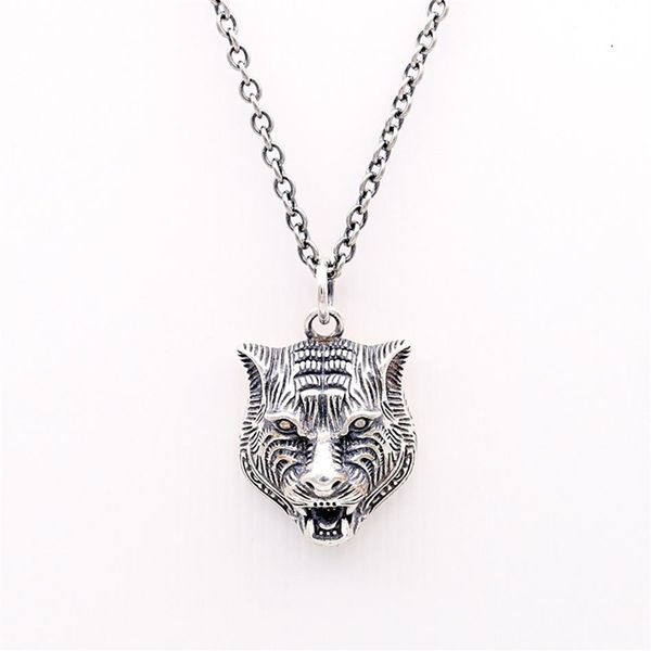

s925 silver tiger head necklace vintage gatto series tiger head pendant necklace hip hop men and women tiger head clavicle chain305k