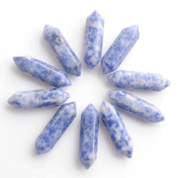 

wholesale loose gemstones hexagonal healing pointed reiki chakra natural sodalite stone 30x8mm no drilling hole pendant beads u3317, Black