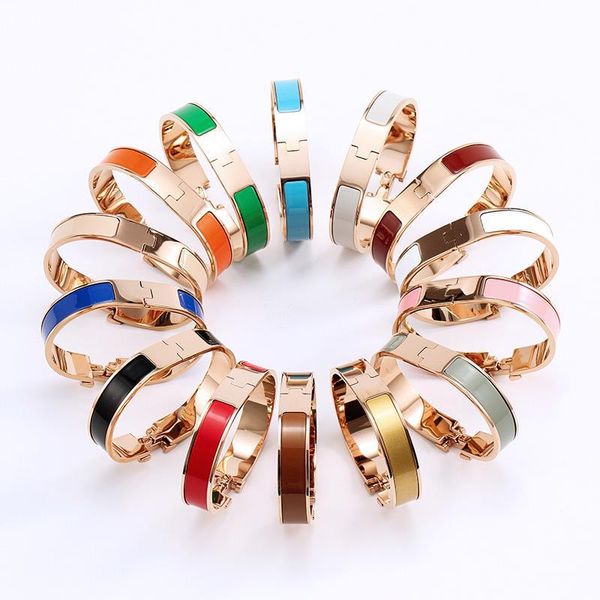 

12mm designer h letter bracelets bangle luxury rose gold buckle enamel womens mens bracelet jewelry size 17/19 bracelet birthday christmas, Black