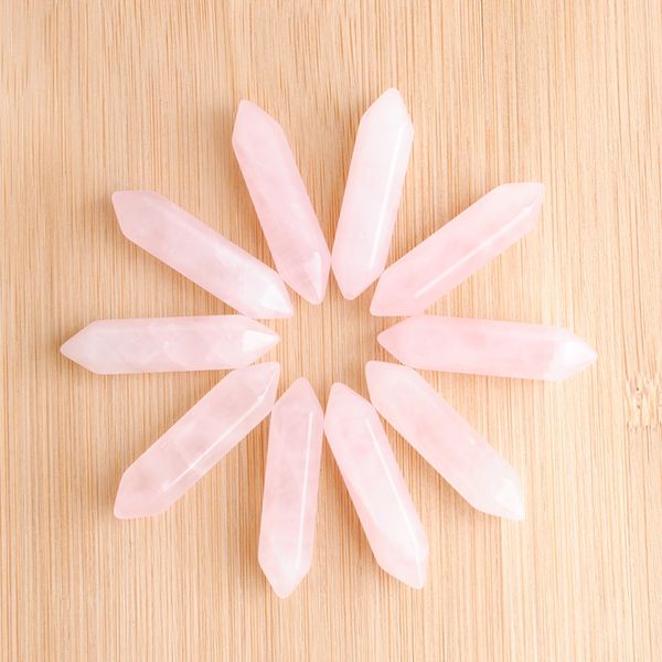 

wholesale loose gemstones hexagonal healing pointed reiki chakra natural rose quartz stone 30x8mm no drilling hole pendant beads u3307, Black