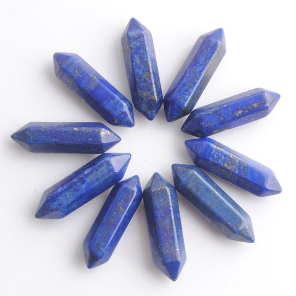 

wholesale loose gemstones hexagonal healing pointed reiki chakra natural lapis lazuli stone 30x8mm no drilling hole pendant beads u3308, Black