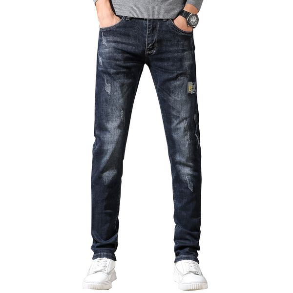 

men's jeans kstun men spring and autumn slim straight dark blue stretch embroidered letters high street famous brand trousers 220923