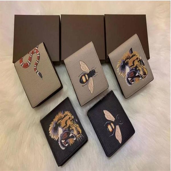 

2020 goo quality men designer animal short wallet leather black snake tiger bee wallets women long style purse wallet card holders270s, Red;black