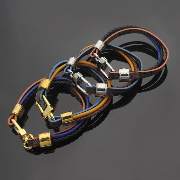 

fashion brand named bracelets lady three deck prints flower leather cord bracelet bangle with 18k gold v letter metal accessories290l, Black