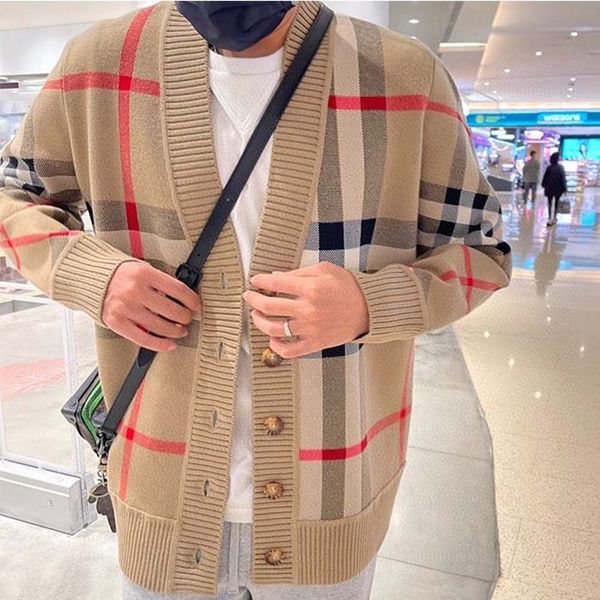 

designer designer sweater men's women's sweaters high-end classic stripe plaid double jacquard knit cardigan jacket same style for, White;black