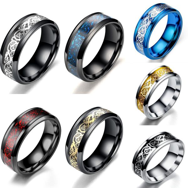 

bulk 35pcs/lot classic celtic dragon punk rings stainless steel jewelry men rock holiday wedding bands party street fashion gift wholesale, Silver