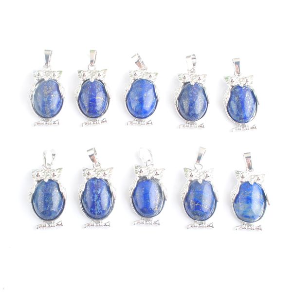 

owl animal shaped pendants dangle natural lapis lazuli stone reiki lucky cute charm jewelry for women man gift dn4673, Silver